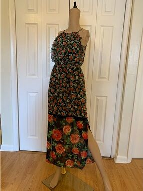 Sweet Storm Black Maxi Dress with Red Rose Print